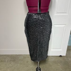 Express midi sequin skirt - black/grey/silver